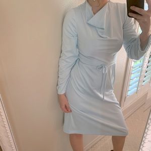 💫 Lovely Vintage Strait Lane Pastel Blue Long Sleeve Cowl Neck Midi Dress